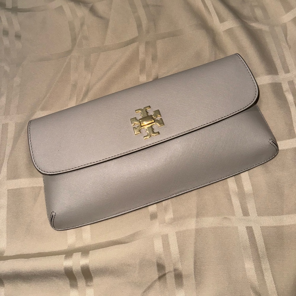 Tory Burch, one size grey leather clutch bag